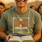 Be Strong & Courageous T-Shirt — Inspirational Christian Bible Verse Tee (Joshua 1:9)