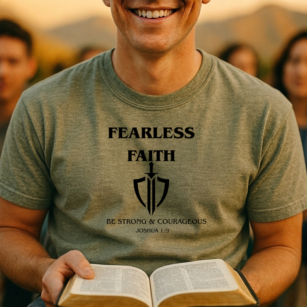 Fearless Faith T‑Shirt – Be Strong & Courageous Christian Tee (Joshua 1:9)
