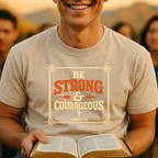Be Strong & Courageous T-Shirt — Inspirational Christian Bible Verse Tee (Joshua 1:9)