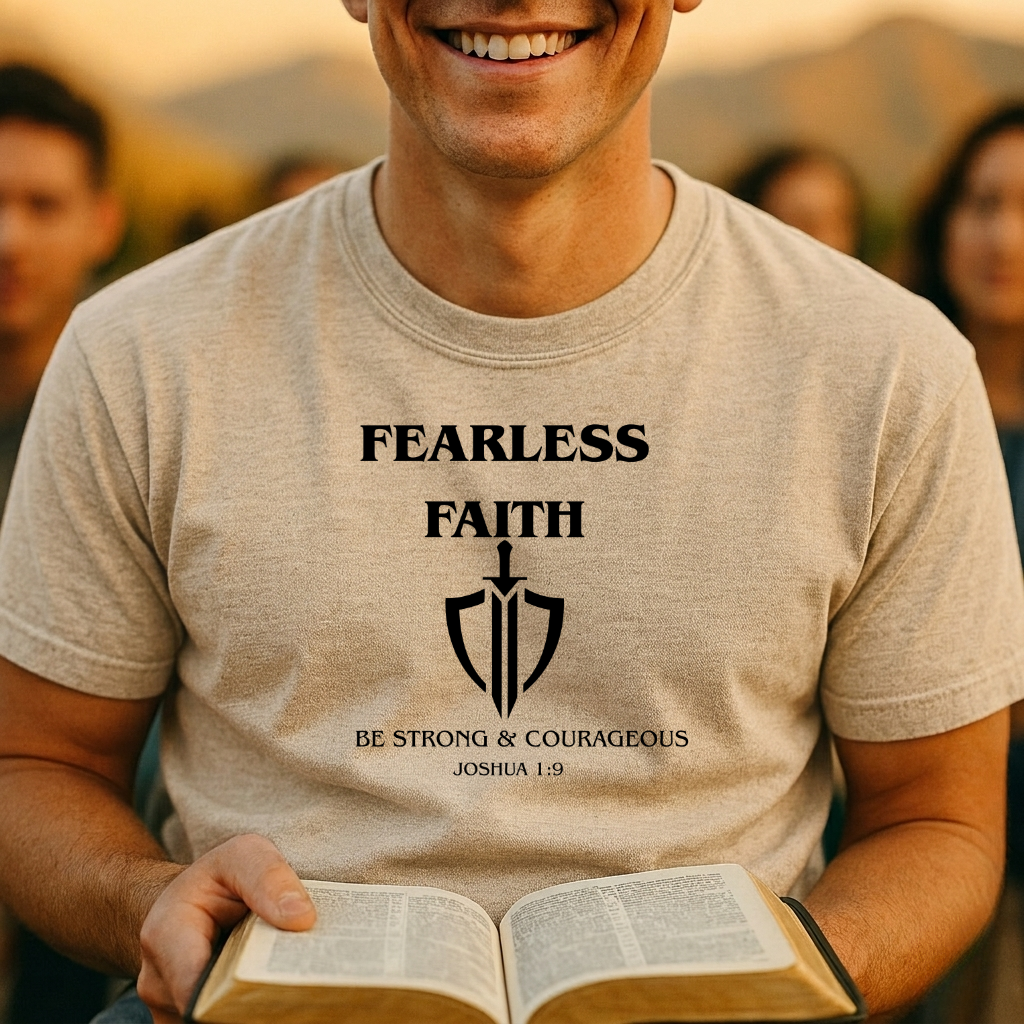 Fearless Faith T‑Shirt – Be Strong & Courageous Christian Tee (Joshua 1:9)