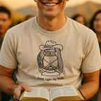 'Lord, Light My Path' Lantern & Cowboy Hat Christian Graphic