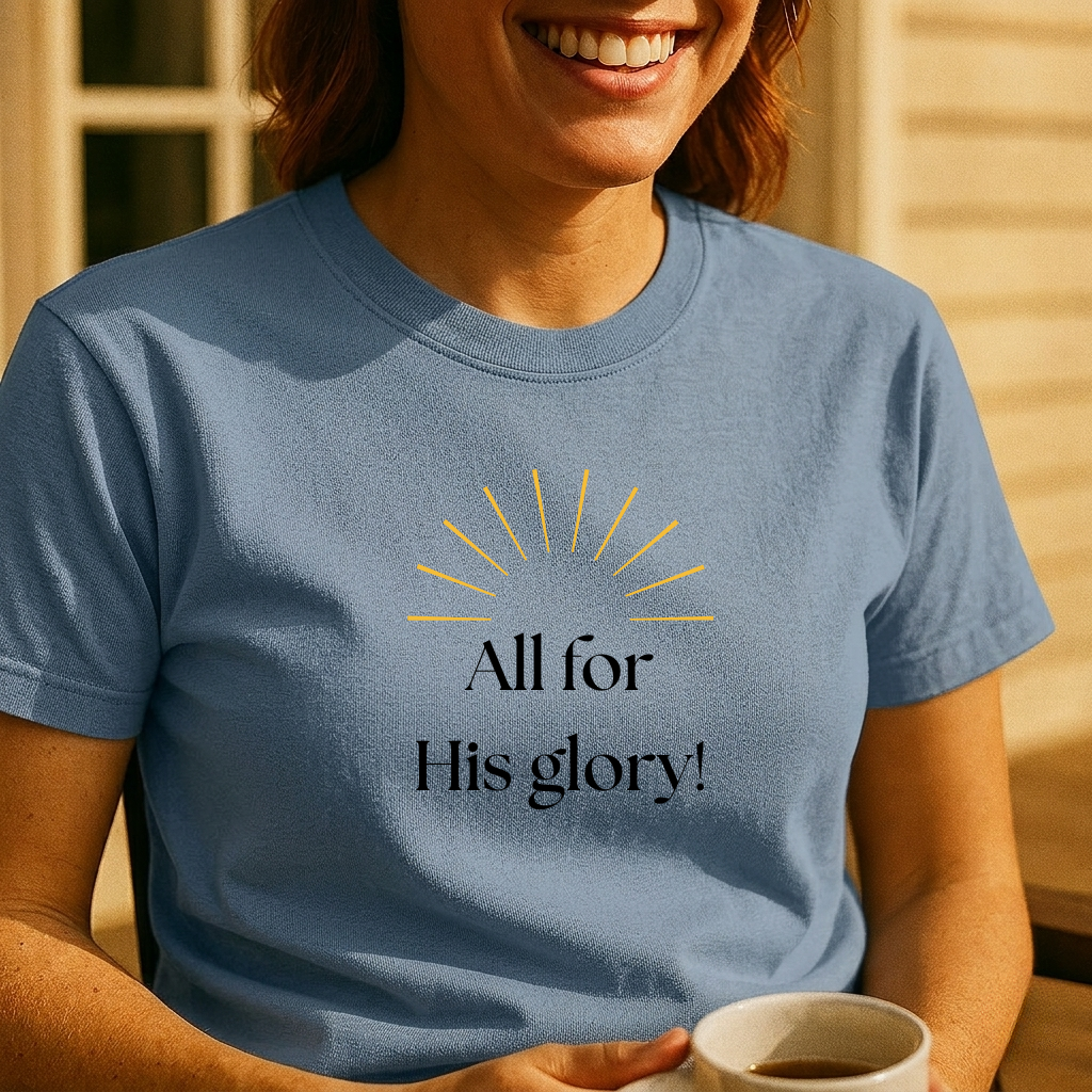 All for His Glory T-Shirt — Christian Faith Tee with Sunrise Design