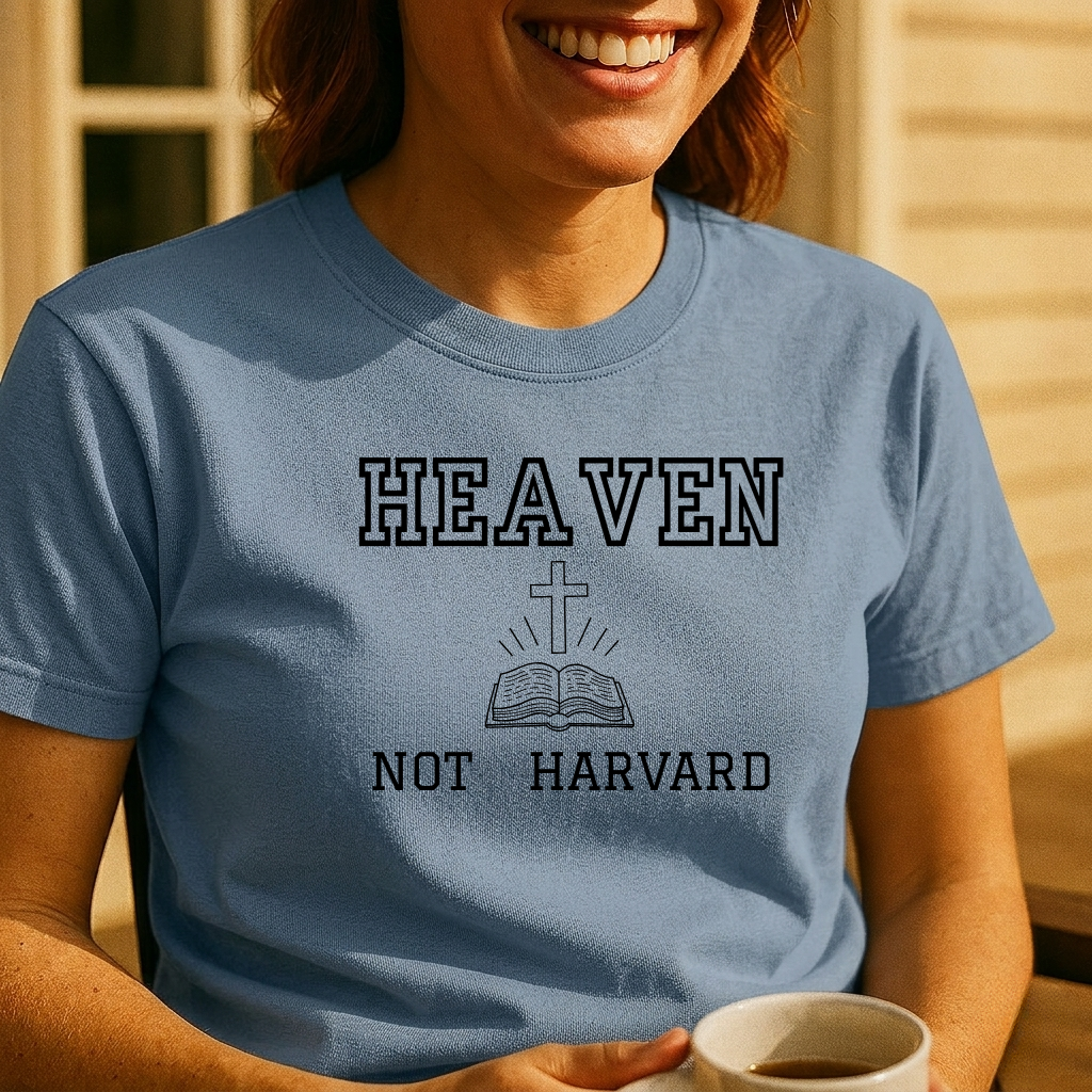 Heaven Not Harvard T-Shirt — Funny College Humor Tee for Grads & Students
