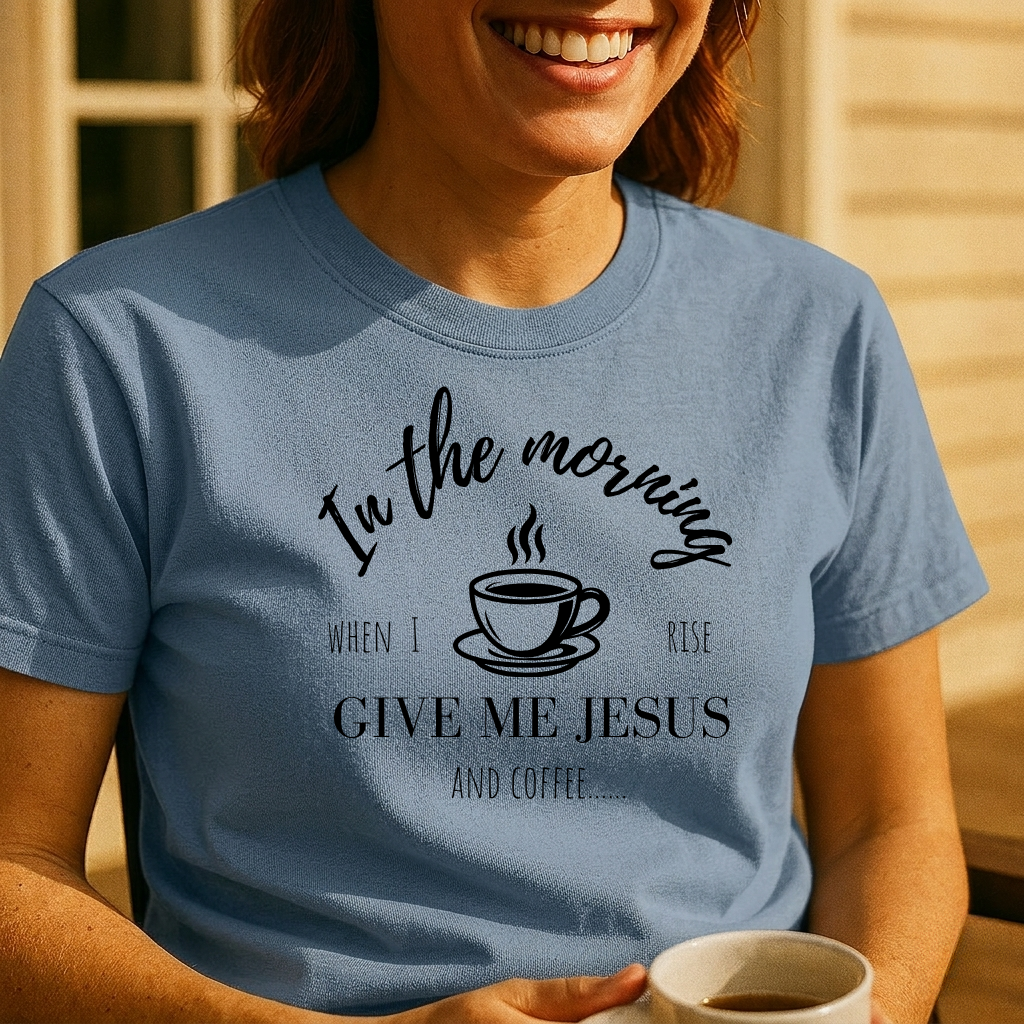 Coffee & Faith T-Shirt — "In the Morning Give Me Jesus" Christian Tee