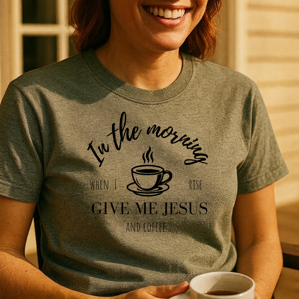 Coffee & Faith T-Shirt — "In the Morning Give Me Jesus" Christian Tee