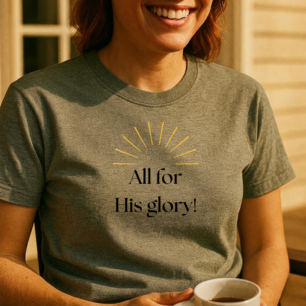 All for His Glory T-Shirt — Christian Faith Tee with Sunrise Design
