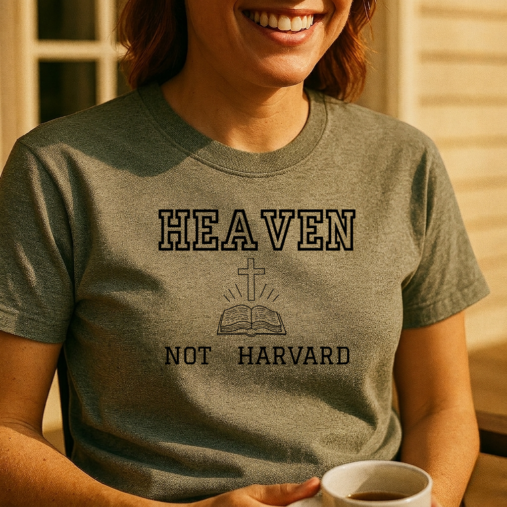 Heaven Not Harvard T-Shirt — Funny College Humor Tee for Grads & Students