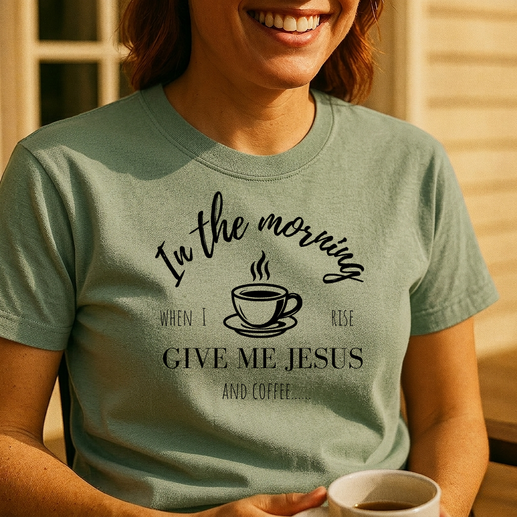 Coffee & Faith T-Shirt — "In the Morning Give Me Jesus" Christian Tee