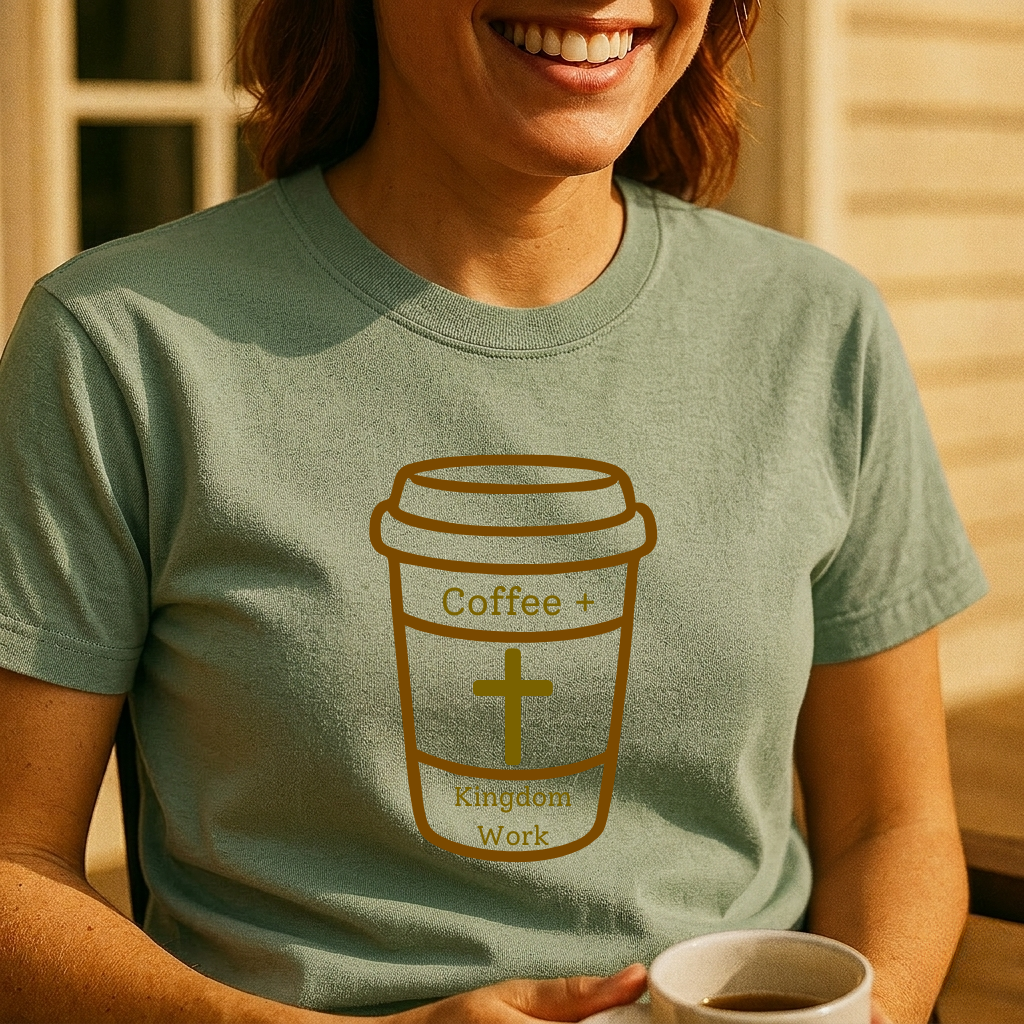 Christian Coffee T-Shirt – "Coffee + Kingdom Work" Graphic Tee