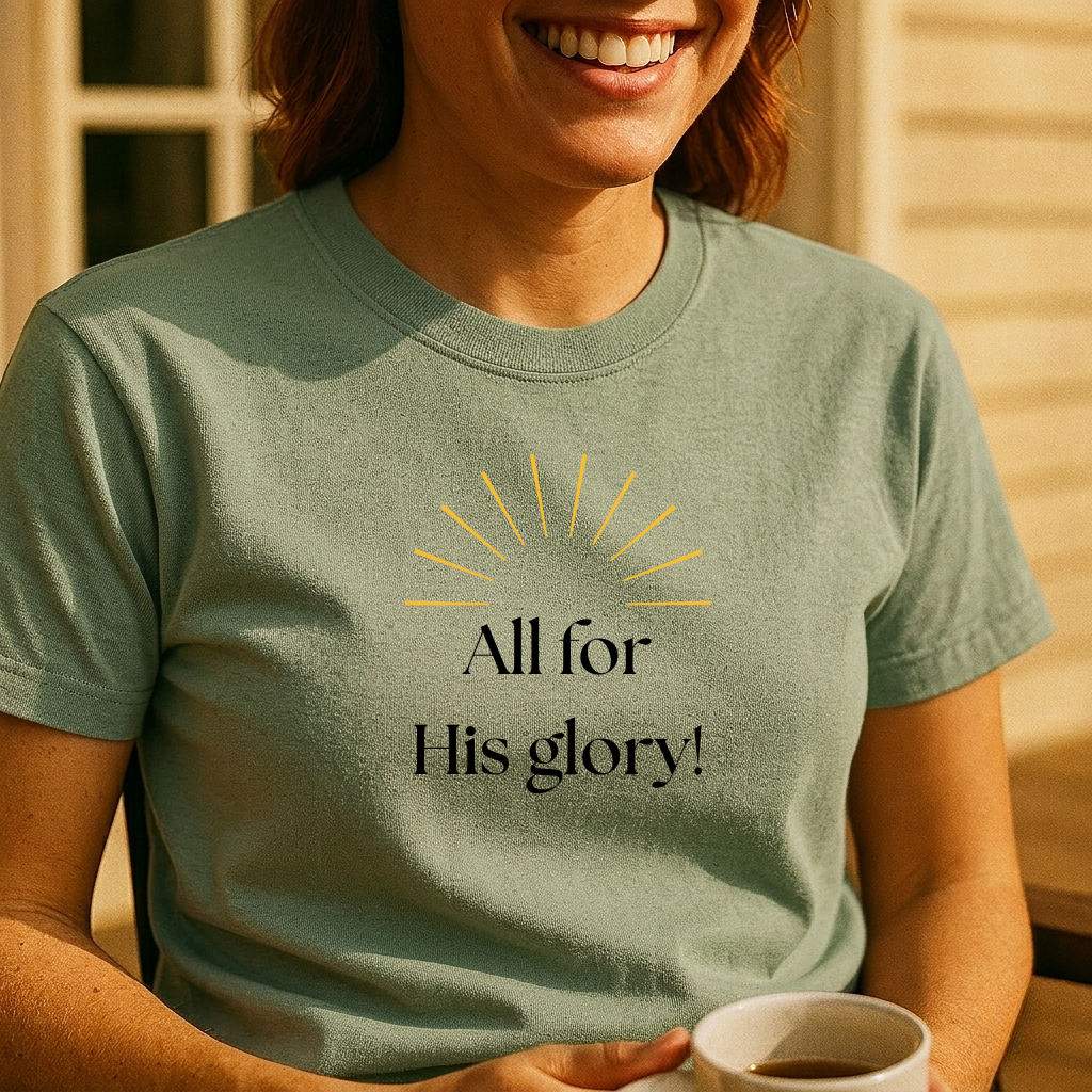 All for His Glory T-Shirt — Christian Faith Tee with Sunrise Design