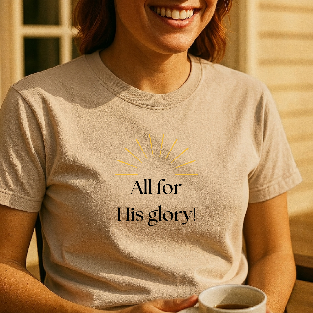 All for His Glory T-Shirt — Christian Faith Tee with Sunrise Design