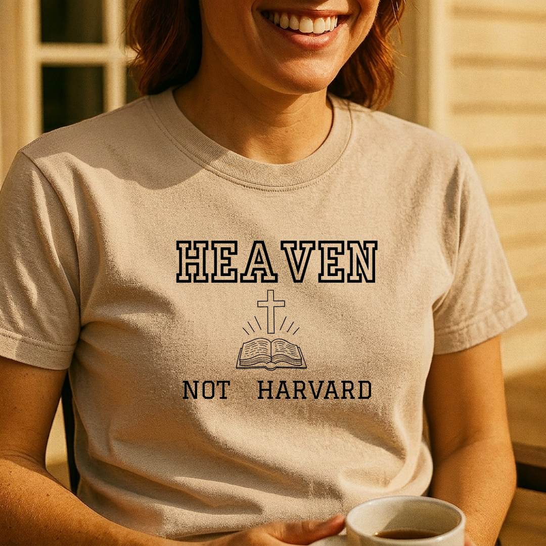Heaven Not Harvard T-Shirt — Funny College Humor Tee for Grads & Students