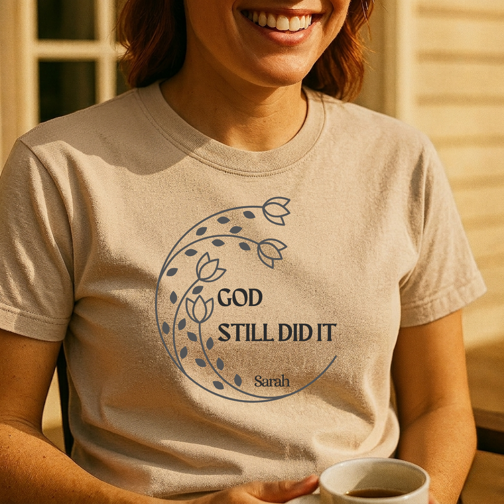 Faith Graphic T-Shirt — "God Still Did It" Floral Crescent Design
